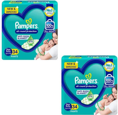 Pampers Baby dry diaper pants new baby nb 34+34 pack of 2 - New Born