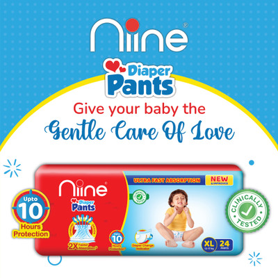 niine Cottony Soft Baby Diaper Pants with Wetness Indicator for Overnight Protection - XL(24 Pieces)