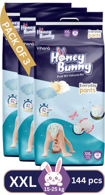 HONEY BUNNY Baby Diaper Pants with bubble top sheet| Extra Soft | 12 Hour protection XXL - XXL(144 Pieces)