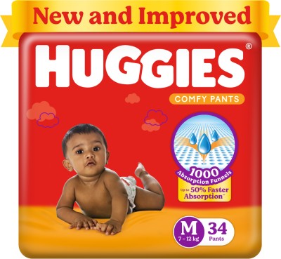 Huggies Comfy Baby Diaper Pants, Upto 50% Faster Absorption - M(34 Pieces)