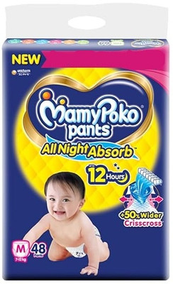 MamyPoko All Night Absorb Upto 12Hrs - Medium (48 pieces) - M(48 Pieces)