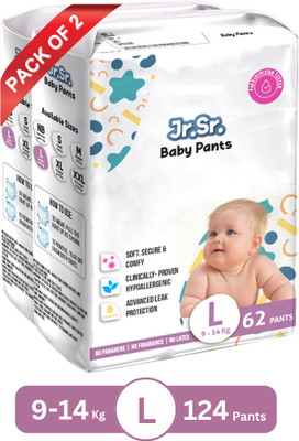 Jr. Sr. Baby Diaper Pants with Advanced Leak Protection | Soft & Comfortable | Pack of 2 - L(124 Pieces)