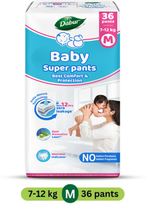 Dabur Baby Super Pants | Diaper Infused with Aloe Vera, Shea Butter & Vitamin E | Insta-Absorb Technology - M(36 Pieces)