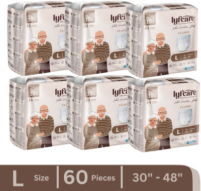 lyfcare Classic Pull-Up Pants | Waist Size (30-48 Inch) Adult Diapers - L(60 Pieces)