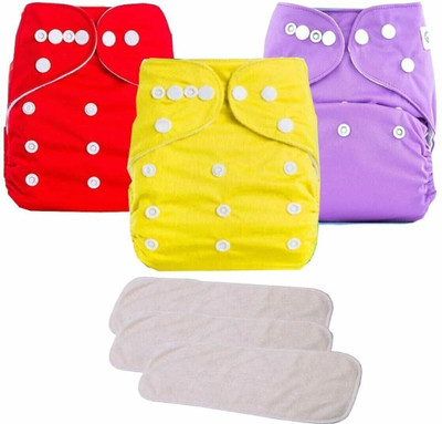 ocean count Cloth Reusable Diapers for Babies with Insert Washable Adjustable Free Size Super Soft Bottom Diaper for 3 Months to 3 Year Babies (Solid, Pack of 3) - M - L(6 Pieces)