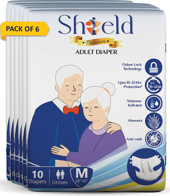 SHIELD Premium Tape Style | Pack of 6 | Adult Diapers - M(60 Pieces)