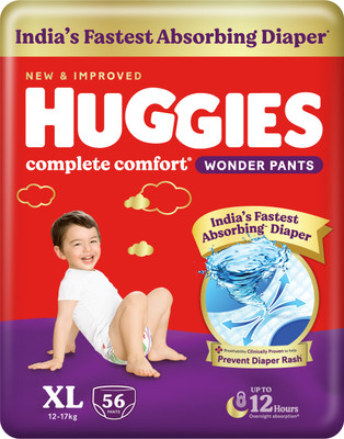 Huggies Complete Comfort Wonder Pants, India's Fastest Absorbing Diaper | - XL(56 Pieces)