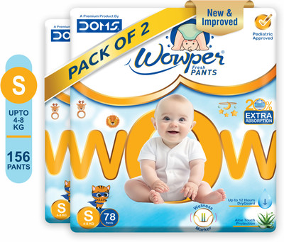 Wowper Fresh Baby Diaper Pants| Wetness Indicator|Upto 12Hrs Absorb | 4-8 Kg - S(156 Pieces)