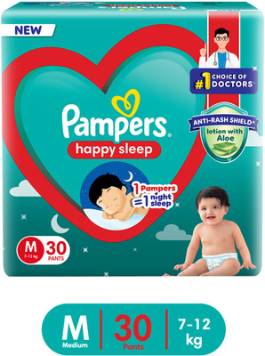 Pampers Happy Sleep Pant Style Baby Diaper, 1 Night Sleep with Anti Rash Shield - M(30 Pieces)