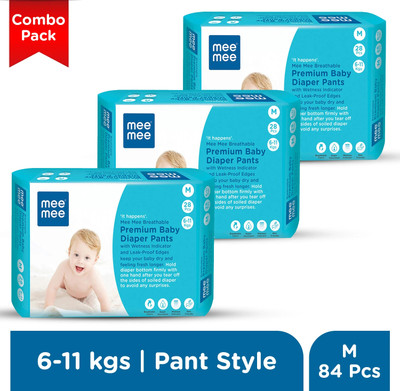 MeeMee Breathable Premium Baby Diaper Pants with Wetness Indicator (84 Pcs, M Size) - M(84 Pieces)