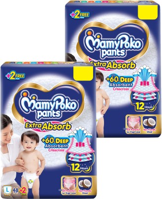 MamyPoko Extra Absorb Pants Style Diapers (Large) 50 - (Pack of 2) - L(100 Pieces)