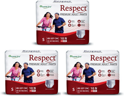RESPECT Premium Adult Pant - Small (10 Pieces)- Waist(19-42 inch) - (Pack of 3) - S(30 Pieces)