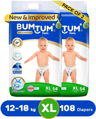 BUMTUM Baby Diaper Pants Double Layer Leakage Protection High Absorb Technology - XL(108 Pieces)