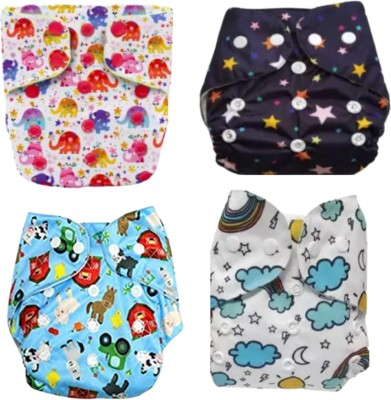 Chubby Cheeks Super Soft, Safe and Resuable Printed Cloth Diapers For Kids 4 Pieces-Free Size - New Born(4 Pieces)