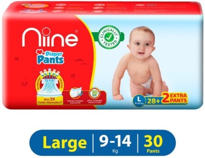 niine Cottony Soft Baby Diaper Pants with Change Indicator for Overnight Protection -L - L(30 Pieces)