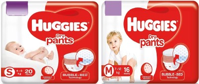 Huggies Dry Pants, Medium (M) Size 16 count & S (Small) Size 20 Count Combo - S - M(36 Pieces)