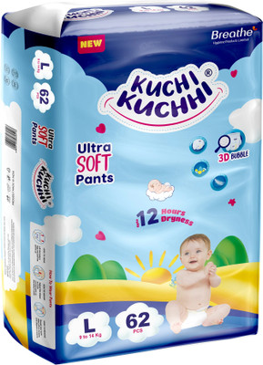 KUCHI KUCHHI Premium super soft baby diaper with a 3D bubble top. - L(62 Pieces)