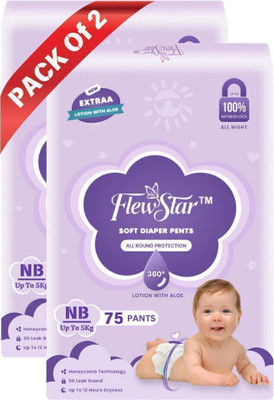 Flewstar Baby Diapers,Anti Rash Blanket,Lotion with Aloe Vera Diapers,Cottony High Absorb - New Born(150 Pieces)