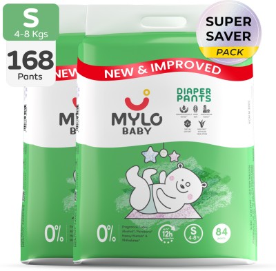 MYLO Baby Diaper Pants|Super Absorbent with Aloe Vera|Leak Proof|Anti Rash|Jumbo Pack - S(168 Pieces)