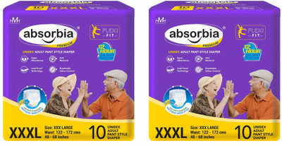ABSORBIA Pant Adult Diaper - XXXL (10 Pieces)- Waist (48-68 inch) - ( Pack of 2 ) Adult Diapers - XXXL(20 Pieces)