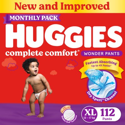 Huggies Complete Comfort Wonder Pants, India's Fastest Absorbing Diaper | - XL(112 Pieces)