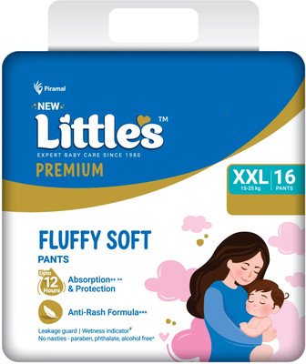 Little's Fluffy Soft Baby Diapers Double Excle (12 Hours Absorption) - XXL(16 Pieces)