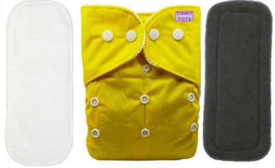 TINNY TOTS Premium Quality Pack of 1 Baby Reusable Washable Adjustable Button StyleCloth Diaper Nappy With 1 White Microfiber Bamboo Insert Liner(5 Layers) With 1 Bamboo Charcoal Insert(5 Layers) Wet-free Durable For Babies/Toddlers/Infants(YELLOW;3-10 KGS) - M(3 Pieces)