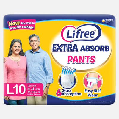 LIFREE Extra Absorb pants Adult Diapers - L(10 Pieces)