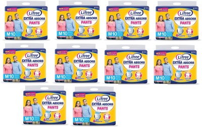 LIFREE Extra Absorb Adult Diaper Pants, M -100 Pcs, Waist (24-33 Inches) Pack of 10 - M(100 Pieces)