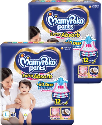 MamyPoko Extra Absorb Pants Diapers Large - 64X2 - L(128 Pieces)