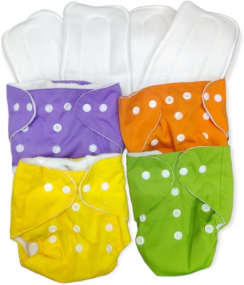 Urban Jungle Reusable Cloth Button Diaper & White 5 Layer Insert for Baby(4 Diaper +4 Insert) - New Born(8 Pieces)