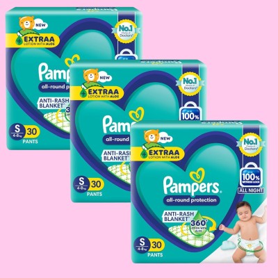 Pampers Baby Diapers Small (S), 90 Count, All-Round Protection, Aloe Vera - S(90 Pieces)