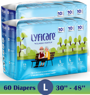 lyficare Classic Pants | Waist Size (30-48 Inch) Adult Diapers - L(60 Pieces)