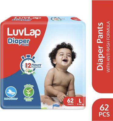 LuvLap Diaper Pant Style Baby Diapers, Large (L), 62 Count, for Babies 9-14Kg Rash Free - L(62 Pieces)