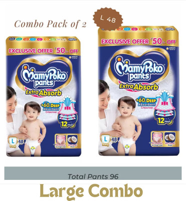 MamyPoko Pants Extra Absorb L48, 9-14Kg Combo pack of 2 - L(48 Pieces)