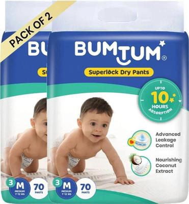 BUMTUM Superlock Diapers Pants with Superlock Gel Technology |Coconut Extracts - M(140 Pieces)
