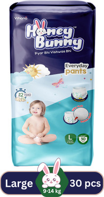 HONEY BUNNY Baby Diaper Pants with bubble top sheet| Extra Soft | 12 Hour protection - L - L(30 Pieces)