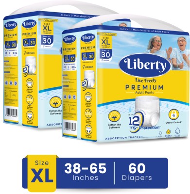 Liberty Premium Adult Diaper Pants, Waist Size (38-65 Inches), Pack of 2 Adult Diapers - XL(60 Pieces)