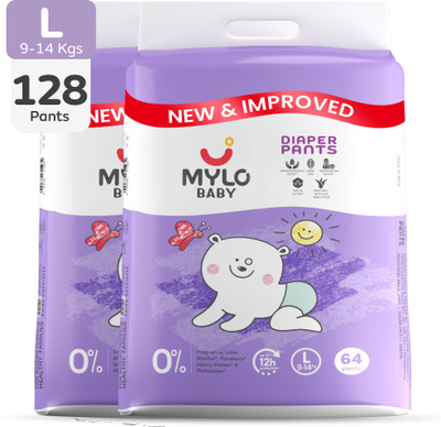 MYLO Baby Diaper Pants|Super Absorbent with Aloe Vera|Leak Proof|Anti Rash|Jumbo Pack - L(128 Pieces)