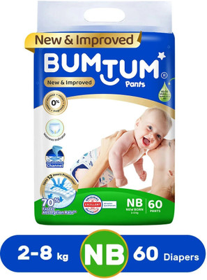BUMTUM Baby Diaper Pants Double Layer Leakage Protection High Absorb Technology - New Born(60 Pieces)