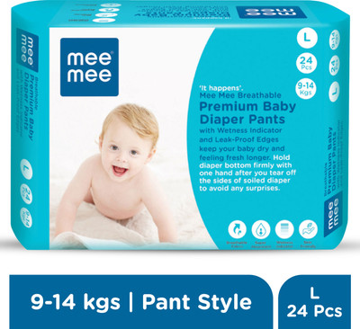 MeeMee Breathable Premium Baby Diaper Pants with Wetness Indicator and Leak-Proof Edges (Large, 24 Pcs) - L(24 Pieces)