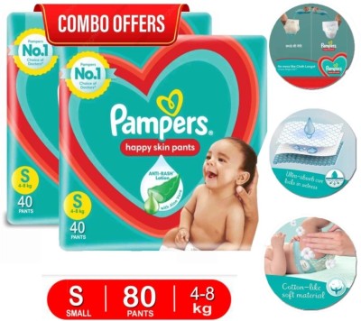 Pampers Happy Skin Pant, With Anti Rash Lotion - S(80 Pieces)