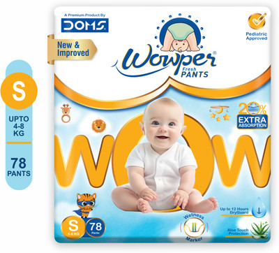 Wowper Fresh Baby Diapers Pants | Upto 12 Hrs Absorbtion | 0-5 Kg - S(78 Pieces)