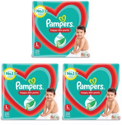 Pampers Large size baby diapers 26+26=52 peace, Lotion with Aloe Vera pack of (26+26=52) - L(52 Pieces)