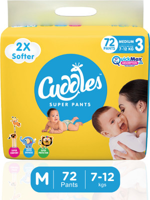 Cuddles - Super Pants Baby Diaper 2X Softer Super Dry Comfort Quick Max Absorption Upto 12 Hrs - M(72 Pieces)