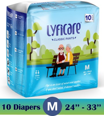 lyficare Classic Pants | Waist Size (24-44 Inch) Adult Diapers - M(10 Pieces)