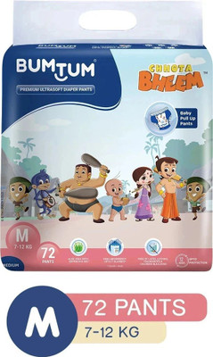 BUMTUM Chhota Bheem Premium Baby Pull-Up Diaper Pants with Aloe Vera ,Wetness Indicator and 12 Hours Absorption - Medium - M(72 Pieces)