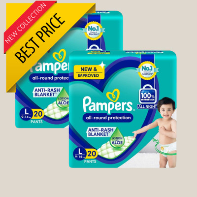 Pampers All-Round Protection Pants, L Size, 20 Count, Aloe Lotion, 12H Wetness Lock CZ - L(40 Pieces)