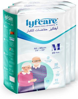 lyfcare Pull-Up Pants | Waist Size (24-33 Inch) Adult Diapers - M(60 Pieces)