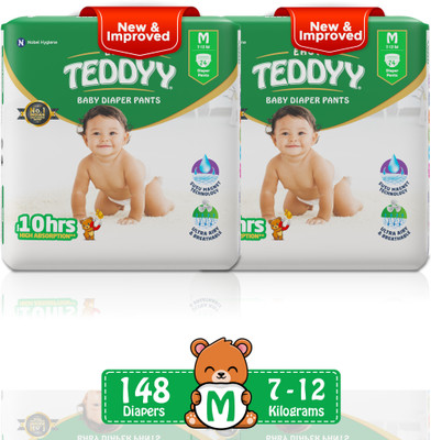 TEDDYY Easy Diaper Pants with Rash Protection and 3x Faster absorption Technology - M(148 Pieces)